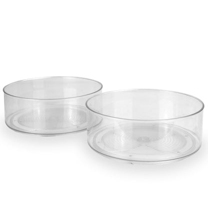 Pukkr Revolving Organisers | Set of 2 | Lazy Susan Turntable | Durable Plastic | 23x23x8.5cm Each | 360° Rotation | Cupboard Shelf Kitchen Bathroom Storage | Spice Jars Condiments | 2-Year Warranty