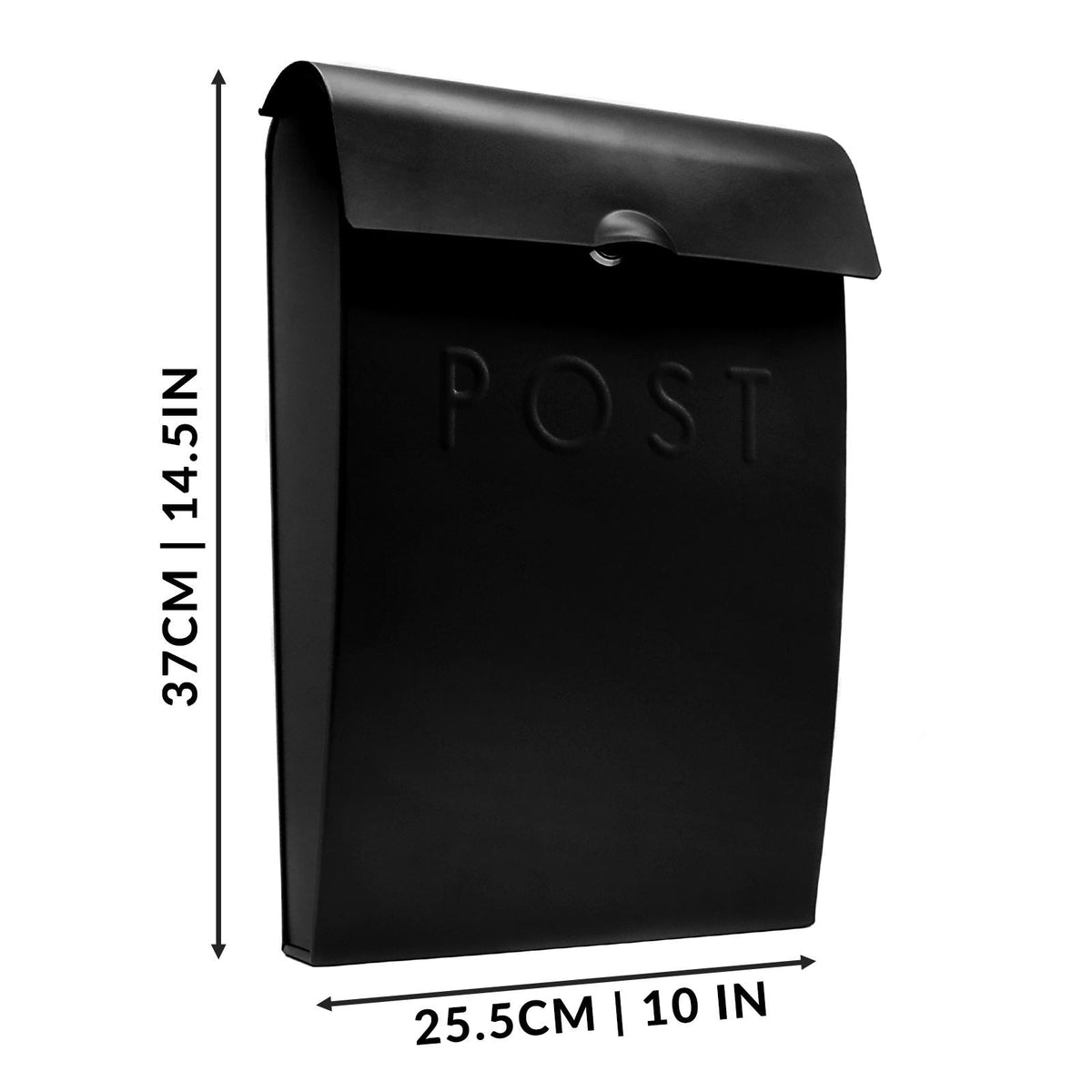 Maison & White Black Galvanised Steel Wall Mounted Post Box | Lockable with 2 Keys | Overhanging Lid | 37x9x25.5cm | Rawl Plugs & Screws Included | Weather-Resistant | 2-Year Warranty
