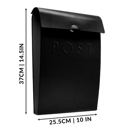 Maison & White Black Galvanised Steel Wall Mounted Post Box | Lockable with 2 Keys | Overhanging Lid | 37x9x25.5cm | Rawl Plugs & Screws Included | Weather-Resistant | 2-Year Warranty