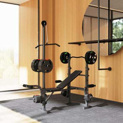 Adjustable Weight Bench with Bench Press Rack, Preacher Curl Leg Extension and Lat Pull Down Machine, Incline or Flat Workout for Strength Training Weight Lifting