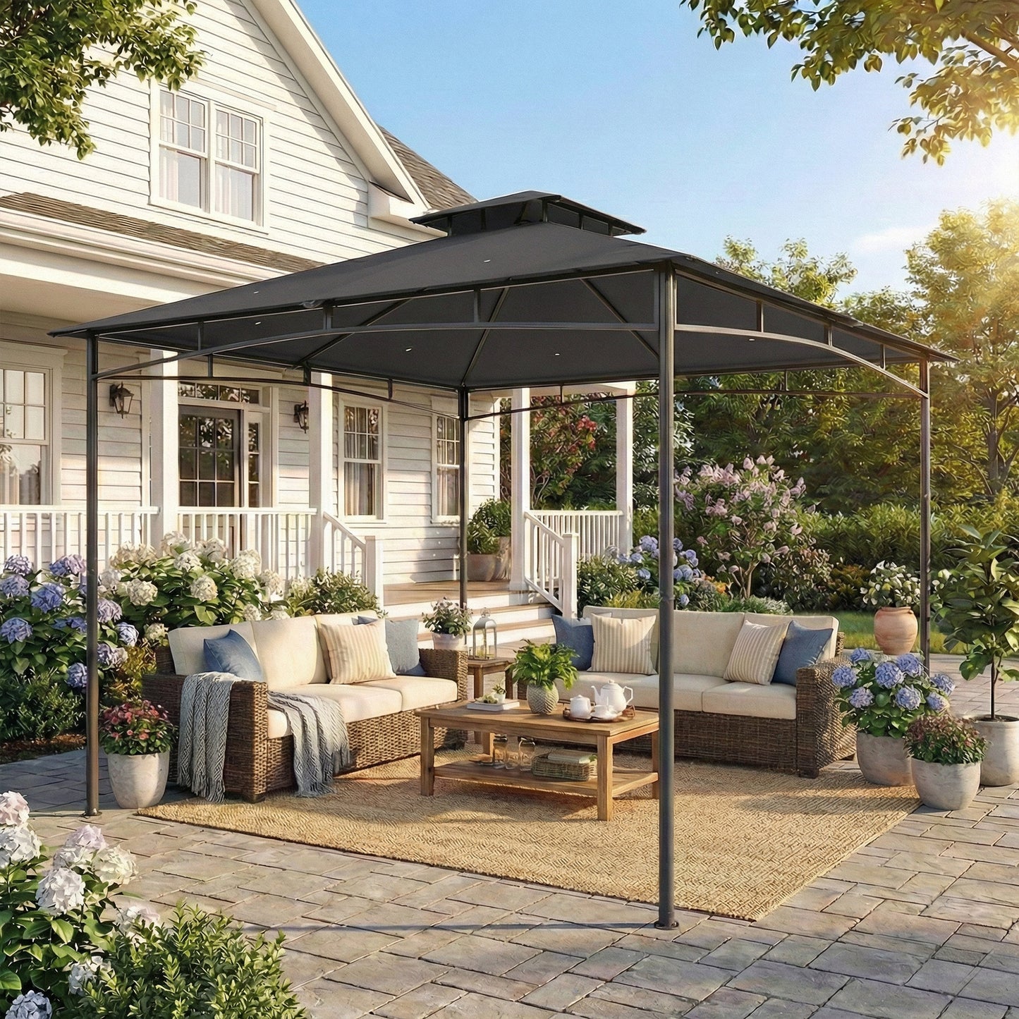 3x3m Garden Gazebo | Double-Tier Roof | UPF 50+ Waterproof | Rust-Resistant Metal Frame | 6-8 People | Dark Grey