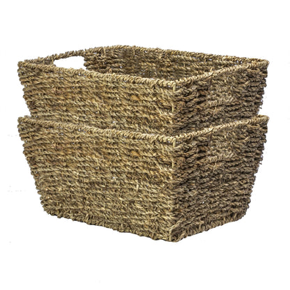Maison & White Natural Seagrass Storage Basket Set of 2 | Wireframe Construction | 2 Carry Handles | Nestable | Eco-Friendly | Wipe Clean | Bathroom Kitchen Bedroom | Natural Woven Finish | 30x22x15cm | 2-Year Warranty