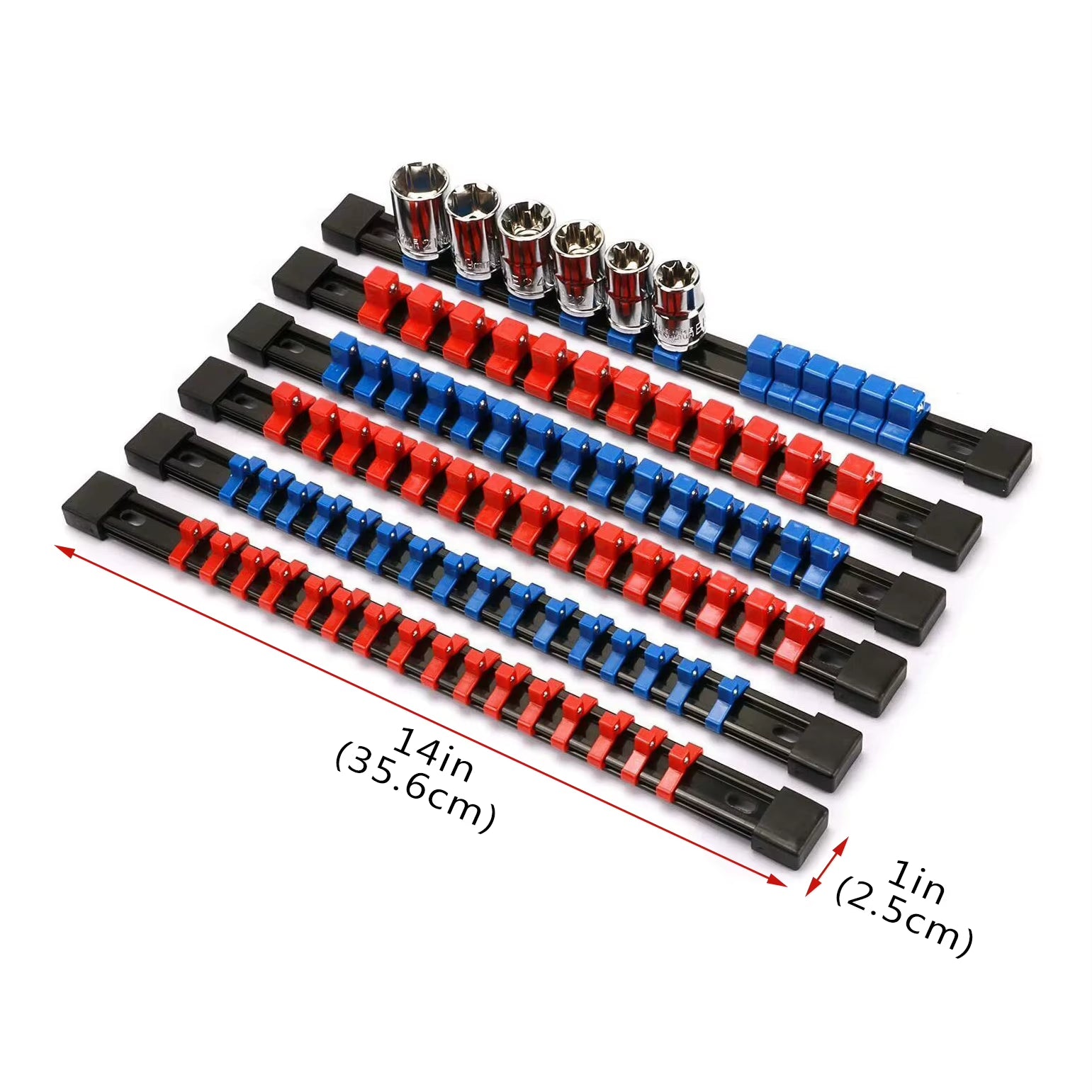 6 Set 1/2" 3/8" 1/4" Socket Organizer Tool Holder Sleeve Socket Storage Rail Kit Holder Mountable Socket Organizer Rail Rack Set