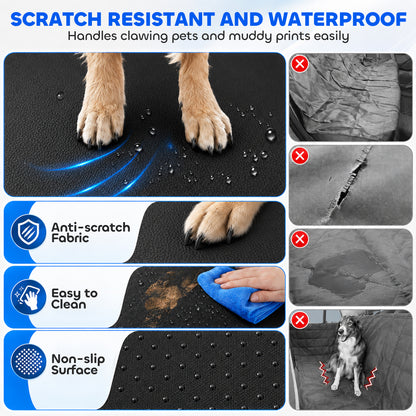 Dog Car Seat Cover | Blue Waterproof Back Seat Travel Hammock with Mesh Window & Pockets