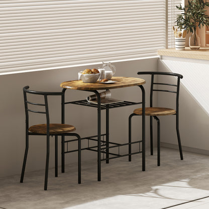 Three-Piece Compact Small Space Dining Set - Rustic Brown