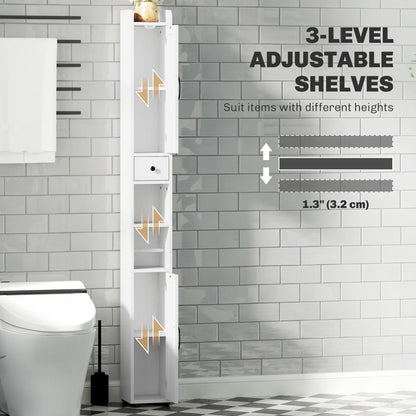 Tall Bathroom Cabinet, Farmhouse Slim Bathroom Storage Cabinet with Barn Doors, Toilet Paper Roll Holder, Drawer and Adjustable Shelves, Narrow Bathroom Storage Unit, 20 x 20 x 185cm, White