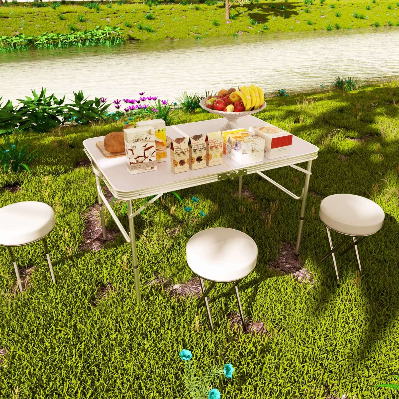 Aluminium Picnic Folding Table Foldable Portable Adjustable Height Lightweight For Camping BBQ 90cm