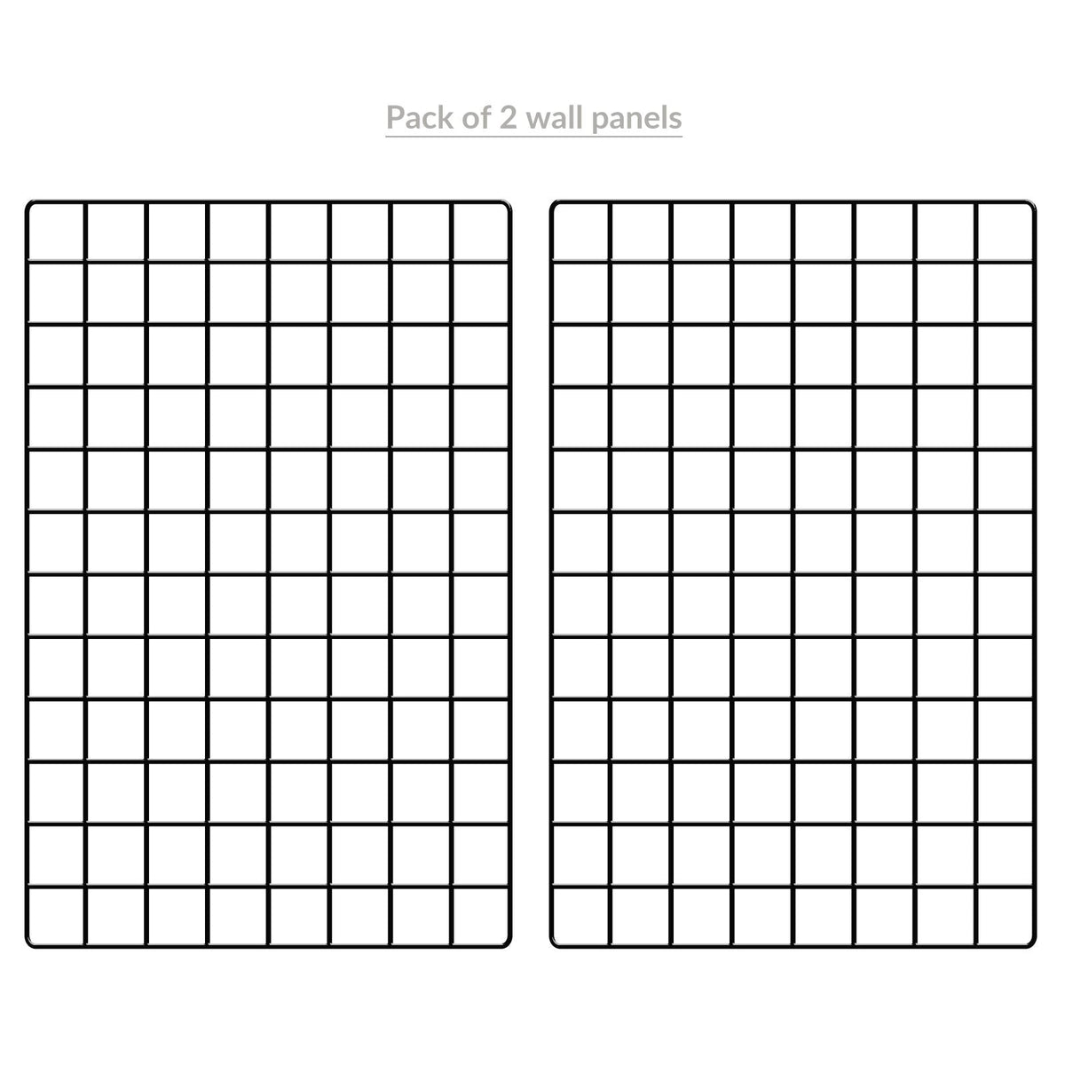 Pukkr Black Wire Grid Photo Wall Panels | Pack of 2 | 58 × 44cm Steel Memo Boards with 10 Heart Pegs & Hooks