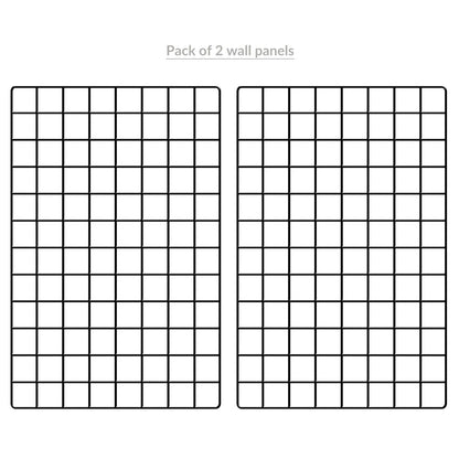 Pukkr Black Wire Grid Photo Wall Panels | Pack of 2 | 58 × 44cm Steel Memo Boards with 10 Heart Pegs & Hooks