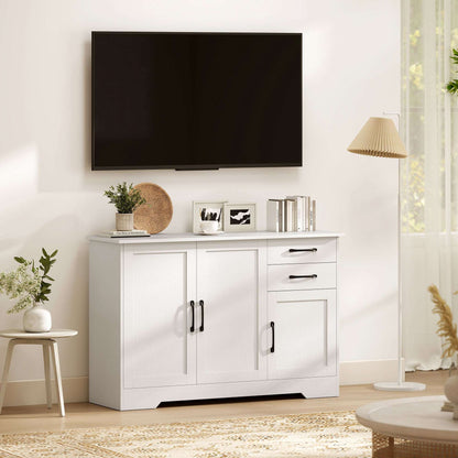 Sideboard with 2 Drawers Modern Storage Cabinet, Kitchen Cupboard with Adjustable Shelf and 3 Doors White
