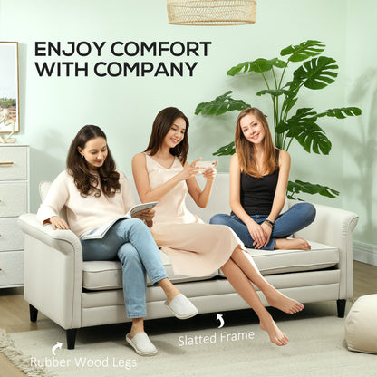 3 Seater Sofa, Modern Fabric Sofa Couch with Spring Cushion, Rubber Wood Legs, 191cm Upholstered Settee for Living Room, Bedroom, Office