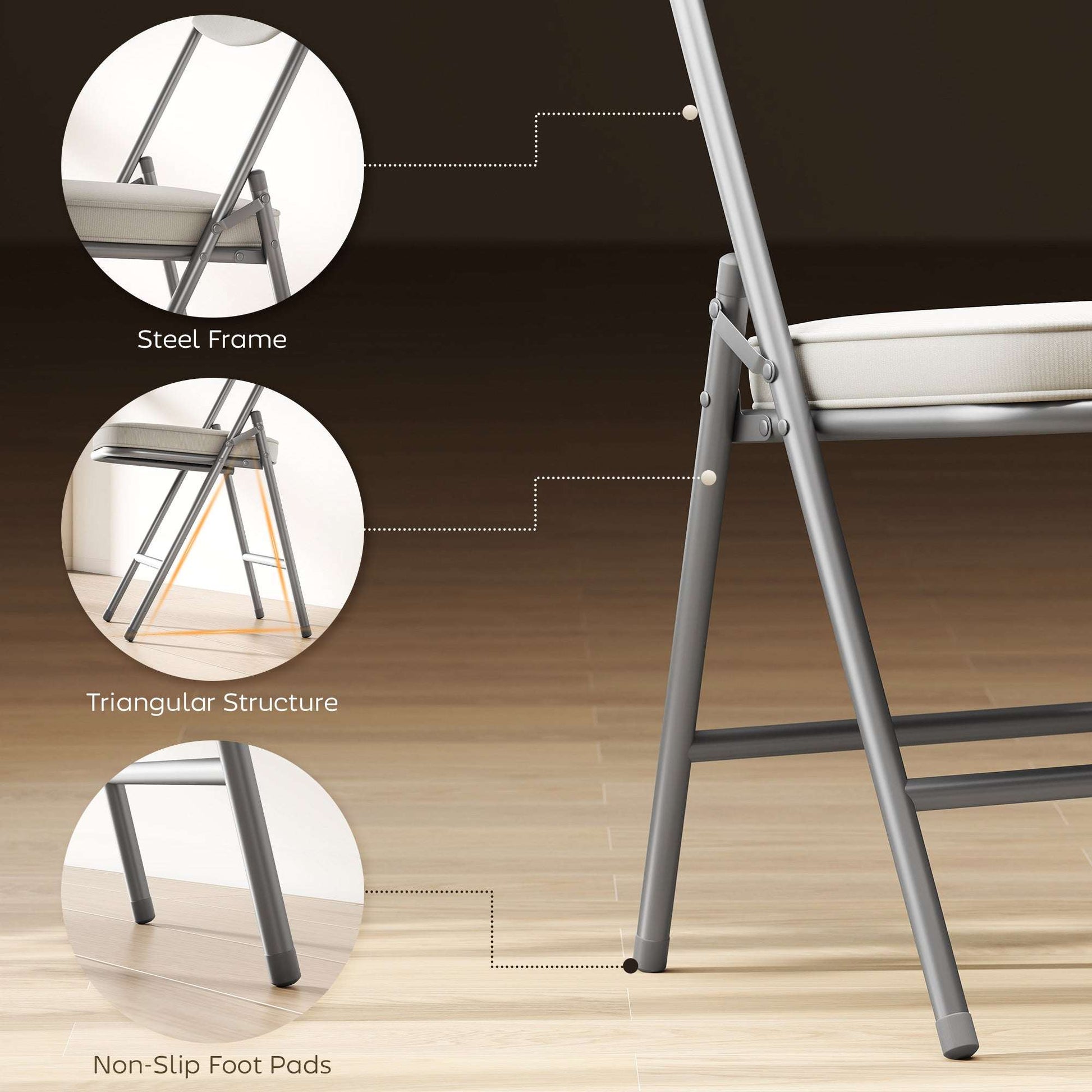 Set of 4 Folding Corduroy Dining Chairs | High Back | Padded Seat & Back | Steel Frame | Foldable | 120kg | No Assembly | Cream