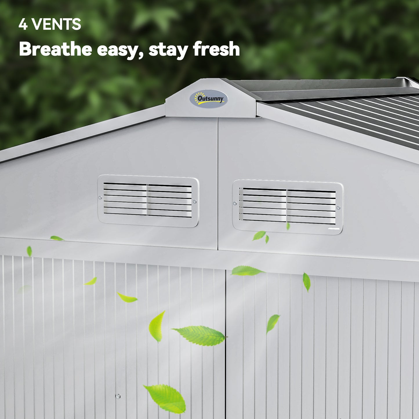 Galvanised Steel Garden Tool Storage Shed | Double Sliding Lockable Door | 4 Vents | Sloped Roof | Foundation Kit Included | 213x130x185cm | Light Grey