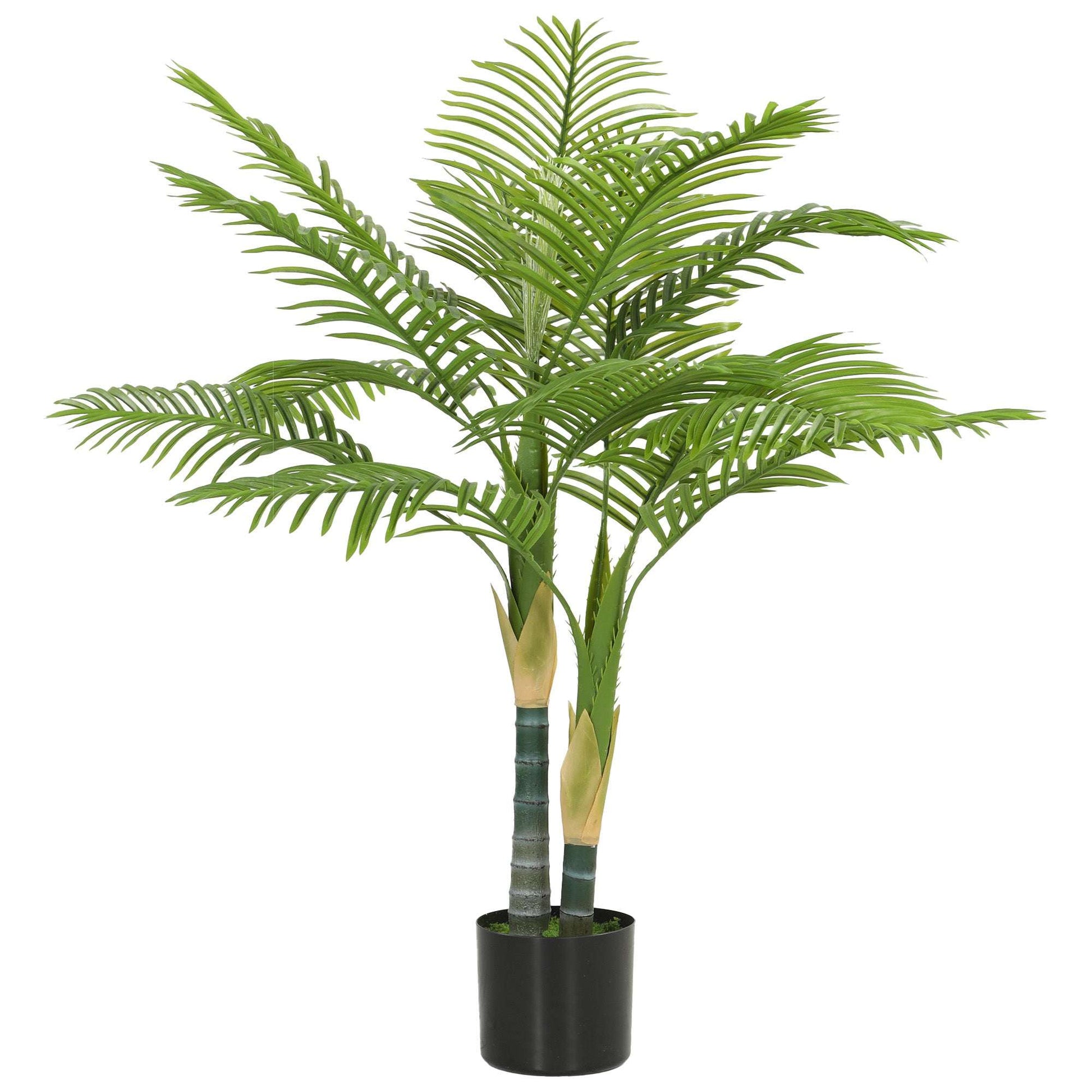 Artificial Palm Tree | 120cm | 14 PEVA Leaves | Shapeable Branches | Moss Effect Cement Pot | No Maintenance | Green