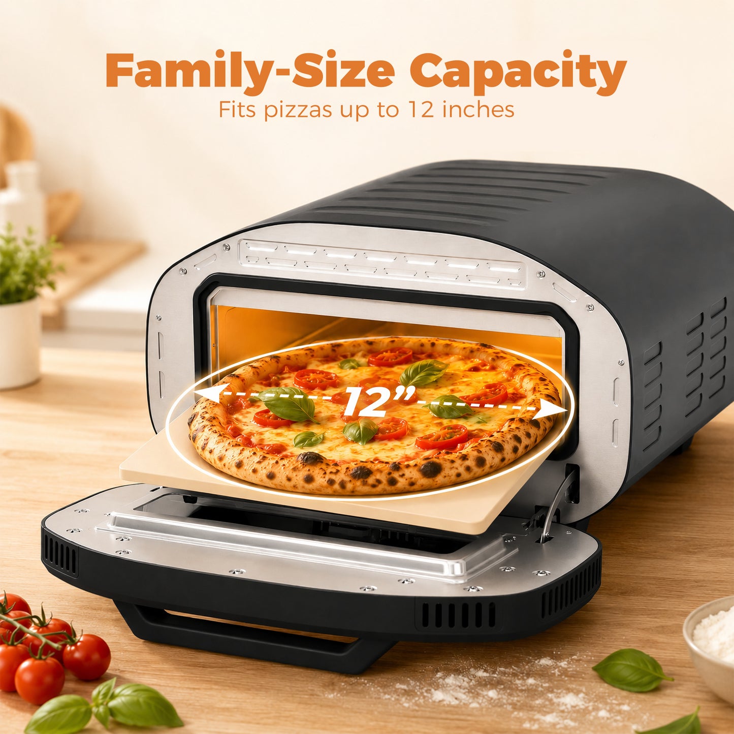 Electric Pizza Oven | 12 Inch | 8 Preset Modes | Ceramic Stone | 2200W | Grey