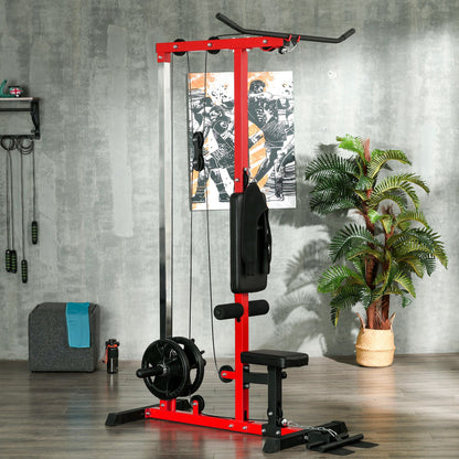 SPORTNOW Pull Up Station with Adjustable Seat, Power Tower for Chin up  and Lat Pulldown Exercises, Multi-Function Fitness Equipment with Flip-Up Footplate, for Home Gym, Red