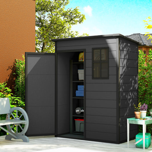PP & Aluminium Alloy Garden Storage Shed with Floor | Plug-Together Panels | Lockable Door | Lock & Keys | Cottage-Style Window | Vent | 40kg/m² Snow Rating | 151x92x193cm | 1.14m² | Dark Grey