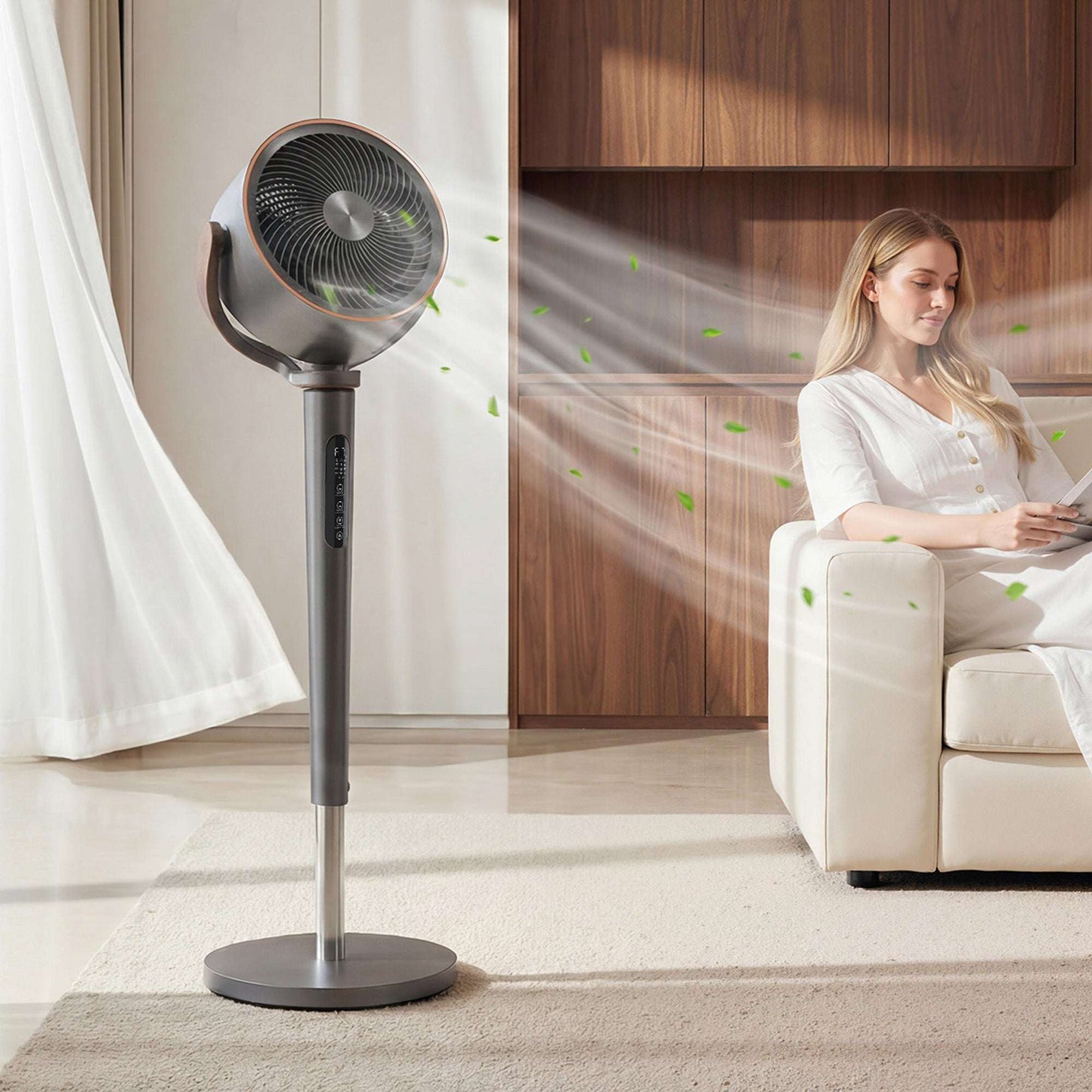 BLDC Pedestal Air Circulator Fan | 20dB Sleep Mode | 717 CFM | 12 Speeds | 3D Oscillation 70°+90° | Night Light & Aromatherapy | Washable Grill | 5m Remote | 12H Timer | 50W | 116.5cm | Grey