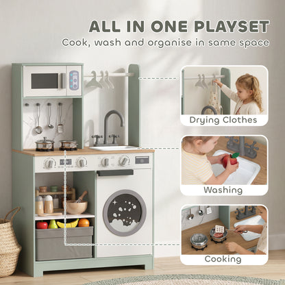 Kids Play Kitchen Playset | Stove, Sink, Microwave & Laundry | Sound Knobs | Ice Maker | 5-Piece Accessories | Ages 3–6 | Green