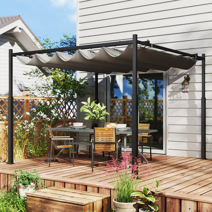 Outsunny 3 x 3(m) Garden Pergola W/ Retractable Roof and Magnetic Fixture, Outdoor Pergola Kit Sun Canopy, UPF30+, 80mm , Grey