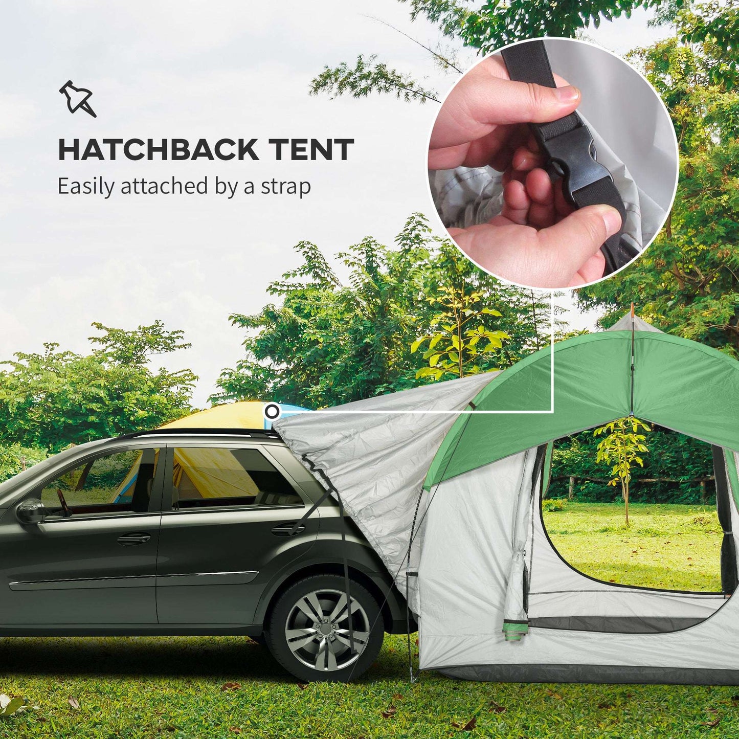 SUV Car Tailgate Tent | 5 Man | 2000mm Waterproof Polyester | Mesh Window | 3 Doors | Standalone or Vehicle-Attached | Ground Stakes & Guy Ropes | 239x210x210cm | Grey & Green | Grey & Blue | Grey & Orange