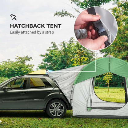 SUV Car Tailgate Tent | 5 Man | 2000mm Waterproof Polyester | Mesh Window | 3 Doors | Standalone or Vehicle-Attached | Ground Stakes & Guy Ropes | 239x210x210cm | Grey & Green | Grey & Blue | Grey & Orange