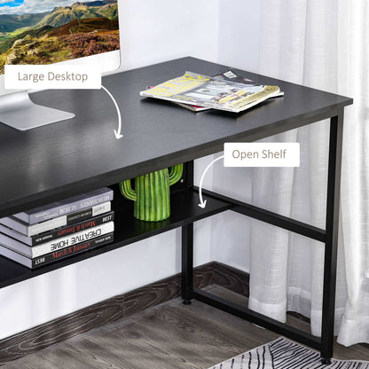 Computer Desk With Storage Shelf Adjustable Feet Metal Frame Home Office Laptop Study Writing Workstation Table Black