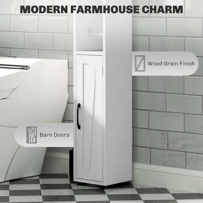 Tall Bathroom Cabinet, Farmhouse Slim Bathroom Storage Cabinet with Barn Doors, Toilet Paper Roll Holder, Drawer and Adjustable Shelves, Narrow Bathroom Storage Unit, 20 x 20 x 185cm, White