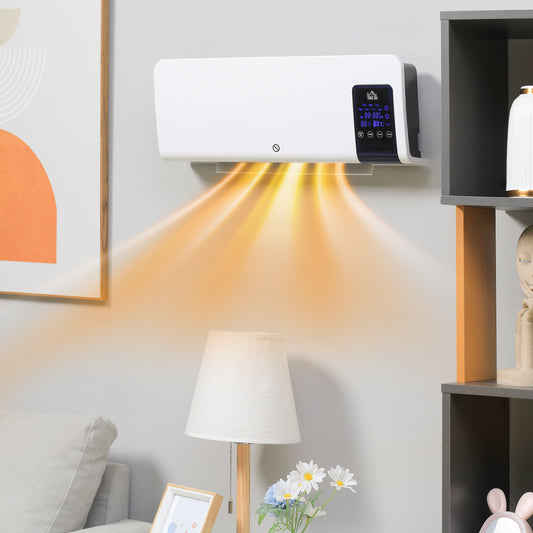 Electric Heater, 2000W Wall Mounted Space Heater with Remote Control, 2 Modes, Timer, Oscillation, Overheat Protection, Ceramic Heater for Home, White