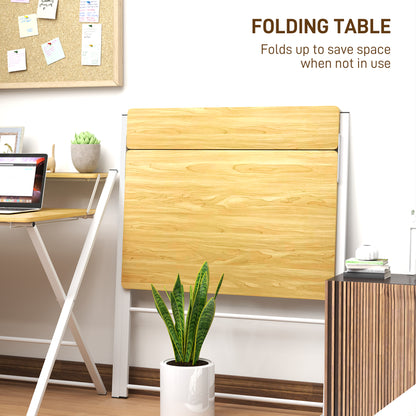 Compact Folding Desk for Small Spaces, Foldable Computer Desk W/ Storage Shelf for Home Office, 2-Tier Study Writing Table, 86 x 66 x 82 cm,