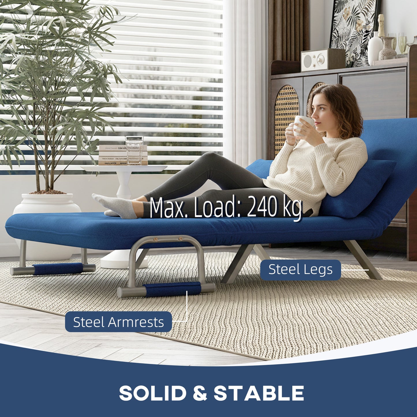 Two-Seater Click-Clack Sofa Bed - Dark Blue
