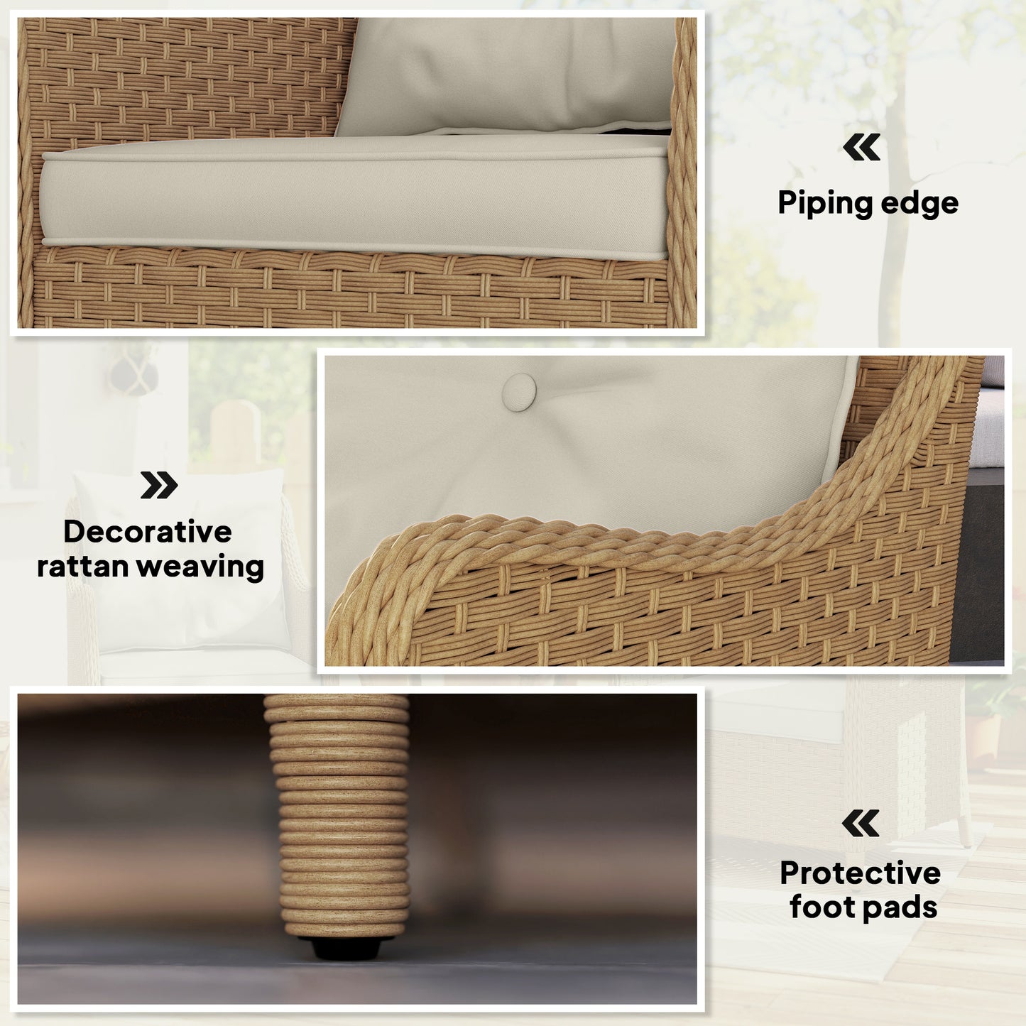 Outsunny Rattan Garden Chairs Set of 2, Outdoor Rattan Chairs with Cushions, Armrests and High Back, PE Wicker Garden Armchair with Steel Frame for Balcony, Porch