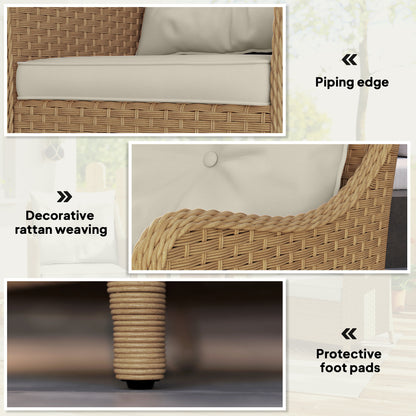Outsunny Rattan Garden Chairs Set of 2, Outdoor Rattan Chairs with Cushions, Armrests and High Back, PE Wicker Garden Armchair with Steel Frame for Balcony, Porch