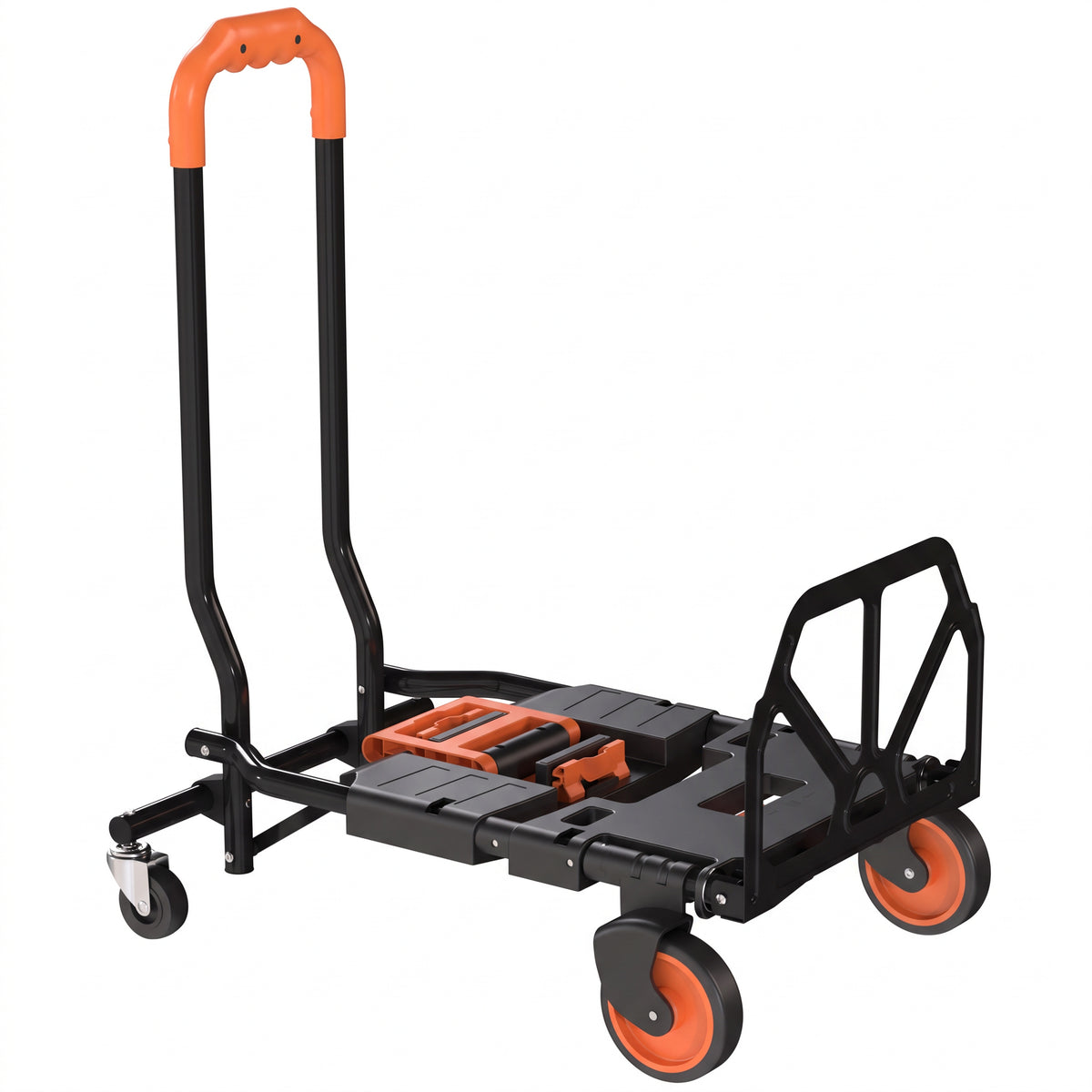 2-in-1 Folding Hand Truck | 120kg Platform Trolley & 75kg Sack Barrow | Steel Frame | Compact Foldaway Design | Black & Orange