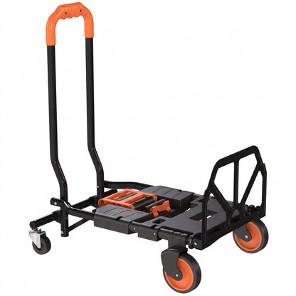 2-in-1 Folding Hand Truck | 120kg Platform Trolley & 75kg Sack Barrow | Steel Frame | Compact Foldaway Design | Black & Orange