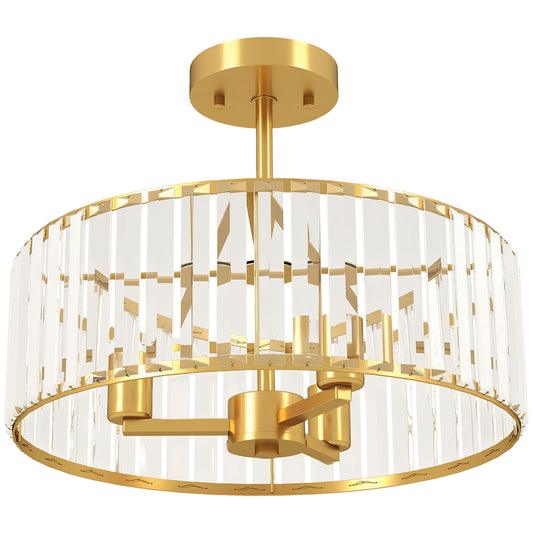 Crystal Ceiling Light Fixture, Semi Flush Mount Modern Crystal Chandelier Ceiling Light for Living Room, Bedroom, Hallway,  Dining Room, E14 Base 3-Lights, Gold Tone