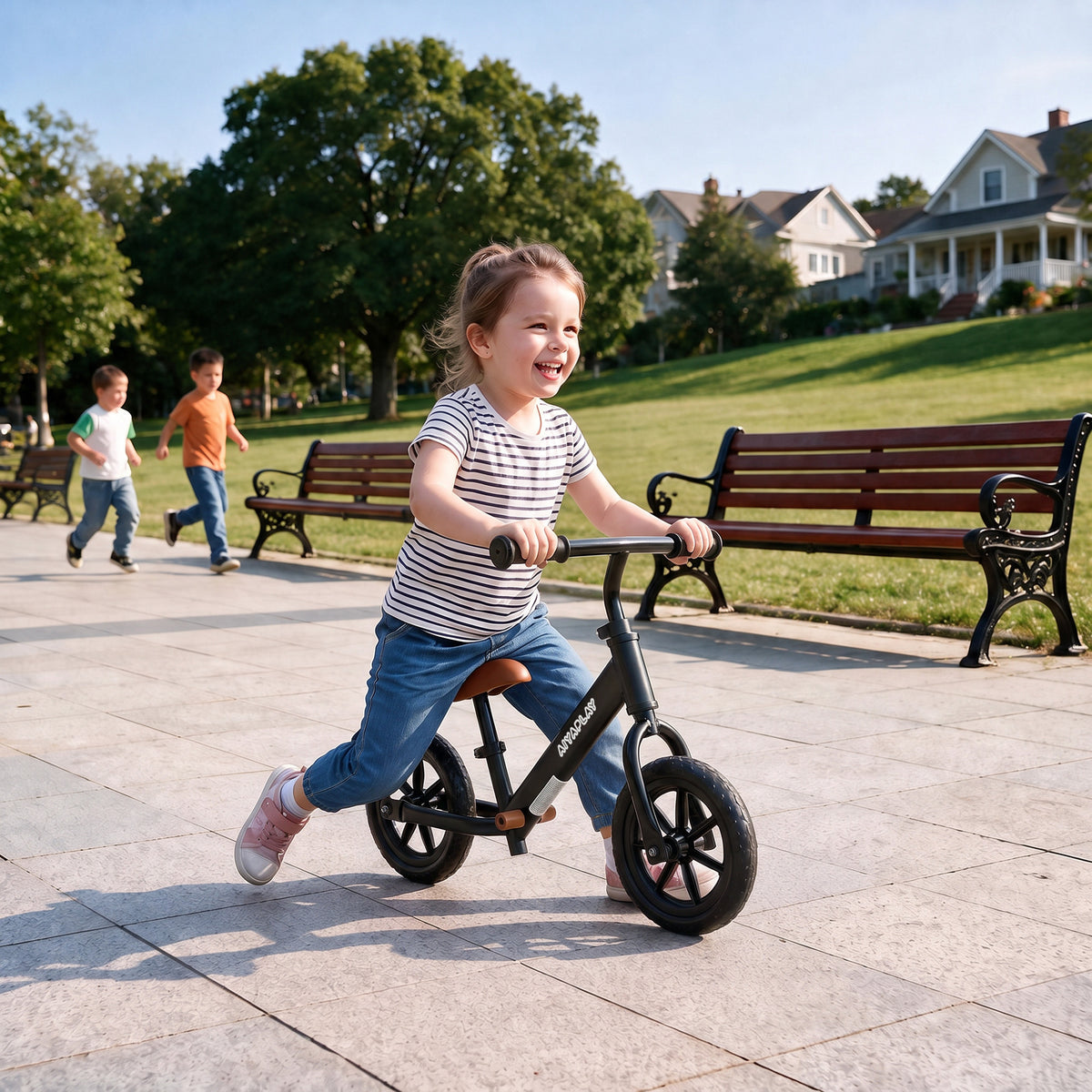 AIYAPLAY Kids Balance Bike | Black or Pink | 84x40x57cm | Ø28.5cm Light-Up EVA Wheels | Seat 31-43cm | Handlebar 56-59cm | 50kg Max | Steel Frame | Age 24-60 Months