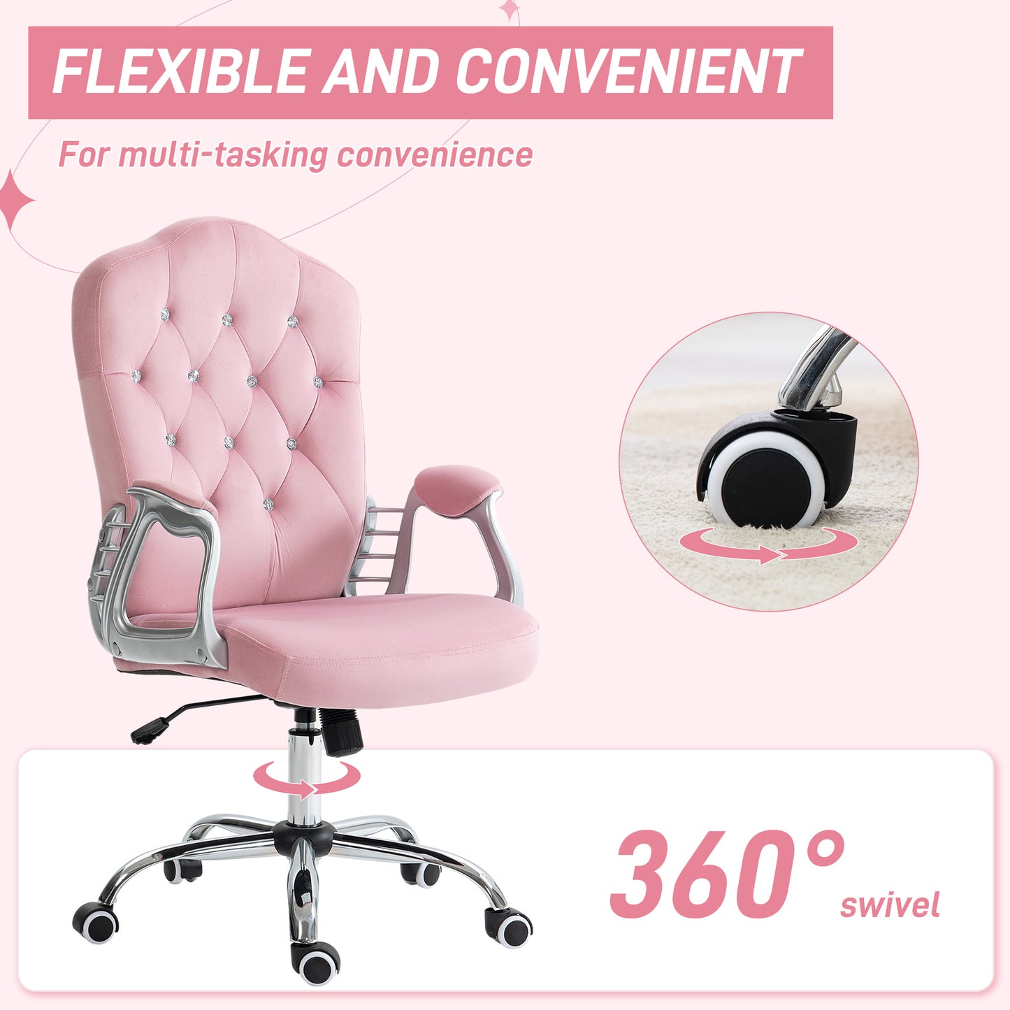 Vinsetto Office Chair Desk Chair with 360 Degree Swivel Wheels Adjustable Height Tilt Function Pink