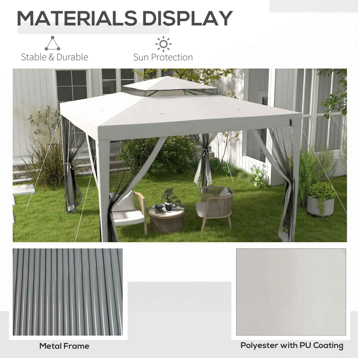 Outsunny 3 x 3 m Gazebo, Netting Party Tent, Patio Canopy Outdoor Event Shelter with Double Tier Roof