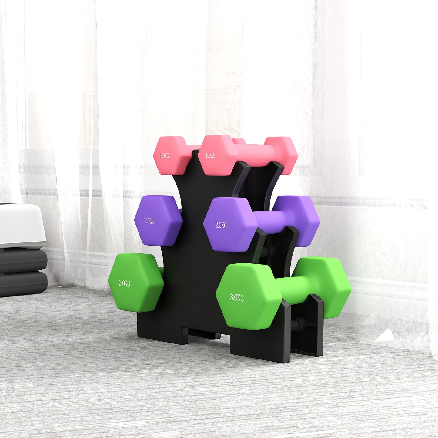 SPORTNOW Hex Dumbbells Set with Dumbbell Rack, Hand Weights for Strength Training Weight Lifting,  2 x 1kg, 2 x 2kg, 2 x 3kg