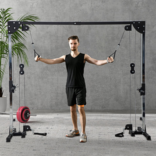 Multi Home Gyms with Cable Pulley System, Cable Crossover Machine with 4 Handles for Full Body Strength Training, Power Rack, Black