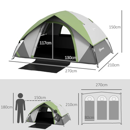 Outsunny 4-5 Man Single Room Camping Tent, 3000mm Waterproof, with Sewn-in Groundsheet and Carry Bag, Grey and Green