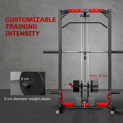 SPORTNOW Cable Crossover Machine, Multi-Function Power Rack with Pull Up Bar, Lat Pull Down System, Squat Rack, Barbell Bar