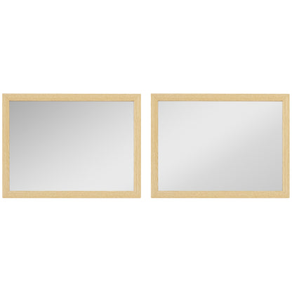 Set of 2 Wall Mirrors | Natural Wood Finish Frame | 30 x 40 cm