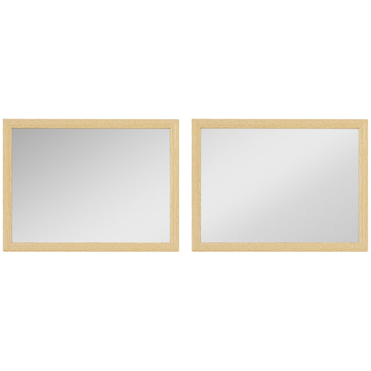 Set of 2 Wall Mirrors | Natural Wood Finish Frame | 30 x 40 cm