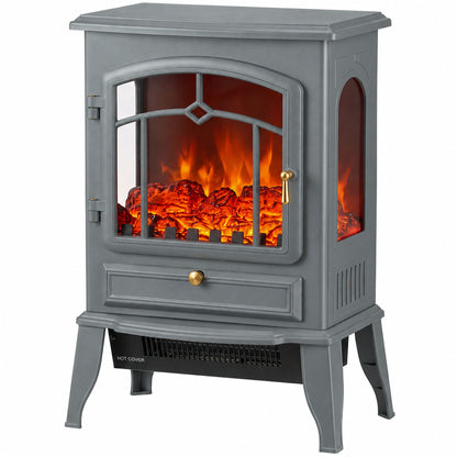 3-Sided Electric Fireplace Stove Heater | 1000/2000W Freestanding 3D Flame Effect with 10-35°C Thermostat | 15-30 m² | Brown, Grey or Black