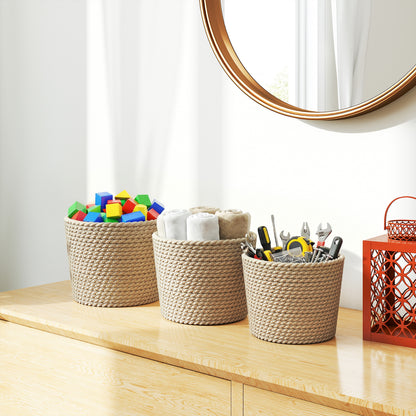 Set of 3 Handwoven Seagrass Plant Pots | Plastic Inner Liner | Lightweight | Bohemian Style | S M L Sizes | Indoor & Outdoor | Patio Balcony & Living Areas | Natural