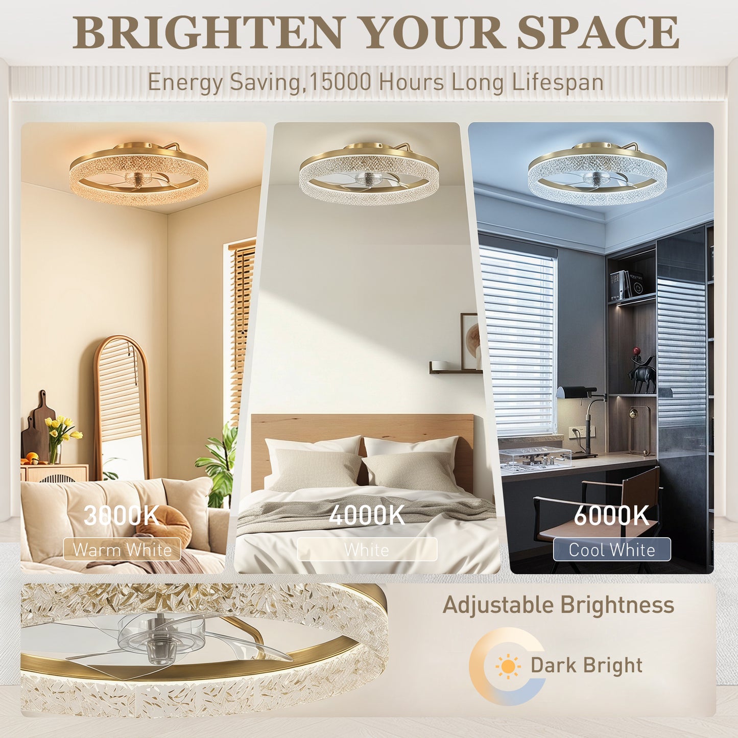 Smart Ceiling Fan with Dimmable LED Light | Remote & App Control | 6 Speeds | Gold Tone