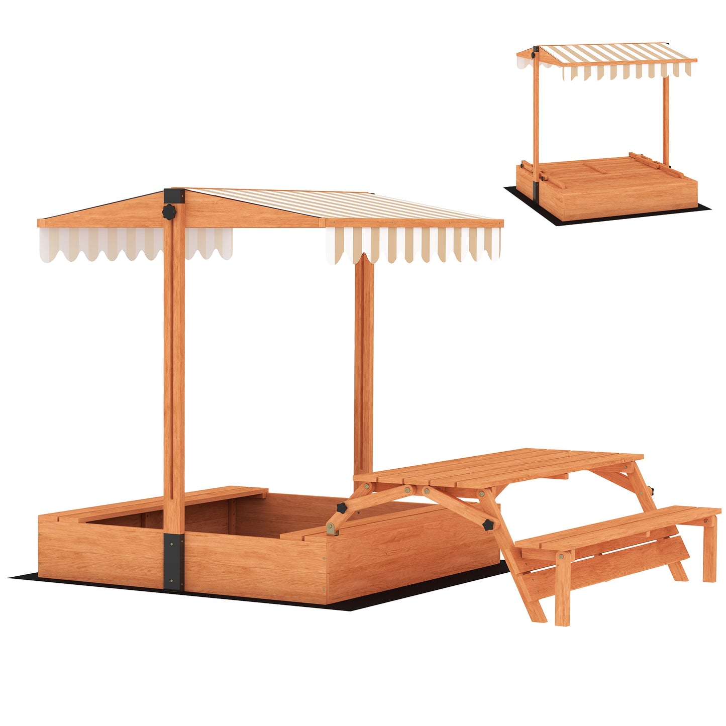 Kids Sand Pit with Canopy & Picnic Table – Fits 6 Children, 265kg Sand Capacity, UV-Proof Adjustable Canopy, Solid Fir Wood, EN71 Tested, Ages 3–8