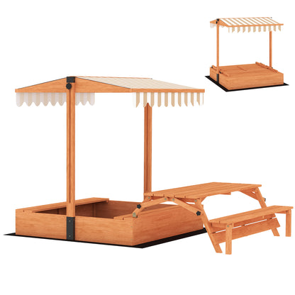 Kids Sand Pit with Canopy & Picnic Table – Fits 6 Children, 265kg Sand Capacity, UV-Proof Adjustable Canopy, Solid Fir Wood, EN71 Tested, Ages 3–8